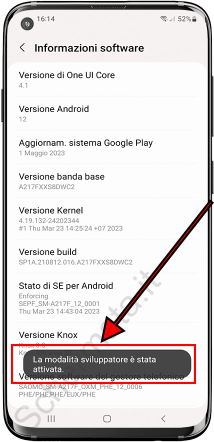 Modalità sviluppatore attivata su Samsung