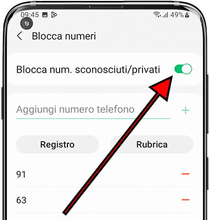 Blocca numeri sconosciuti e privati Samsung