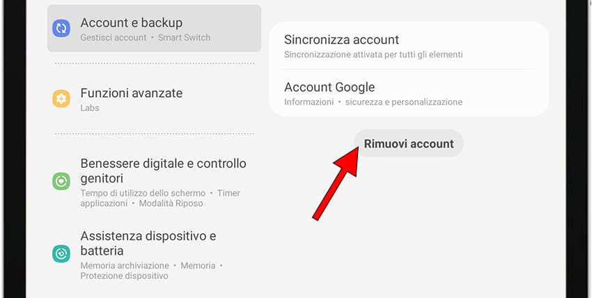 Rimuovi account Samsung