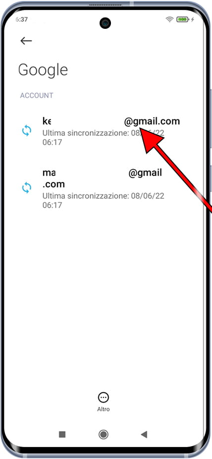 Elenco degli account Google su Xiaomi