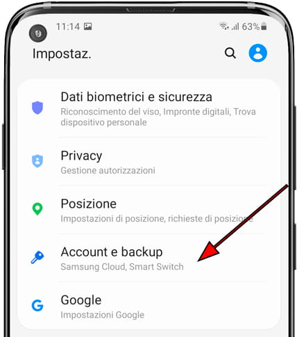 Impostazioni account Samsung