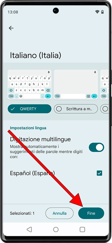 Modifica della lingua della tastiera Android