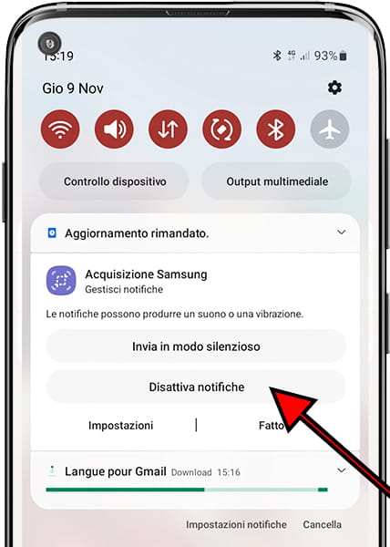 Disabilita le notifiche Samsung