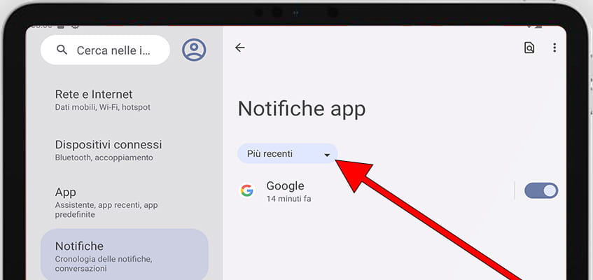Notifiche recenti delle app Android