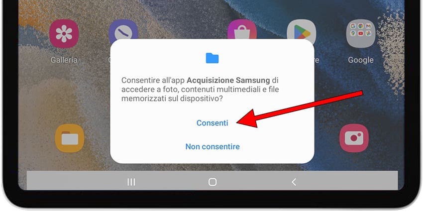 Consenti all'acquisizione di accedere hai file