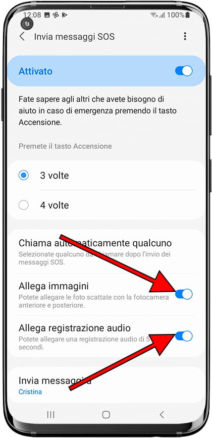 Allega immagini e audio di emergenza Samsung